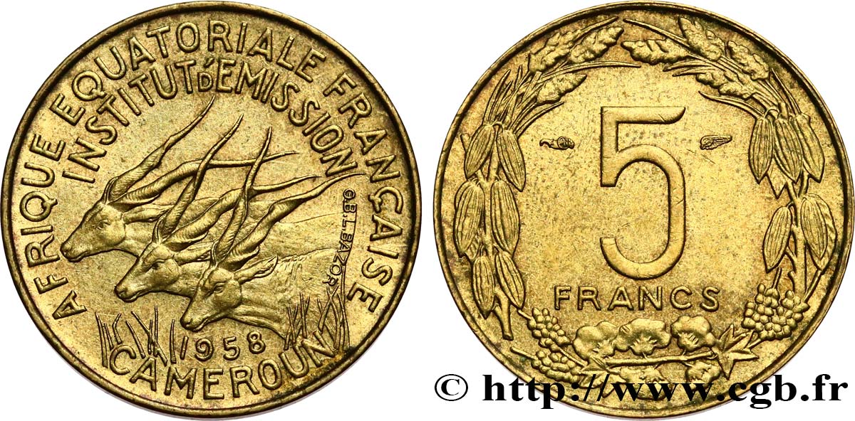 FRENCH EQUATORIAL AFRICA - CAMEROON 5 Francs 1958 Paris AU 