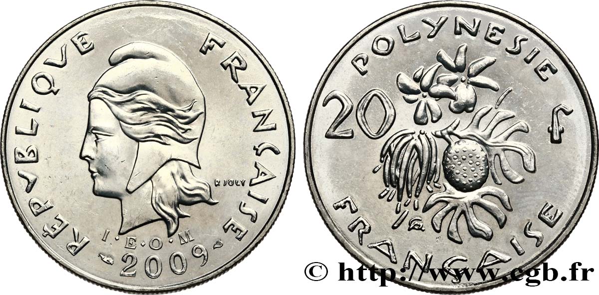 POLINESIA FRANCESE 20 Francs I.E.O.M. Marianne 2009 Paris MS 