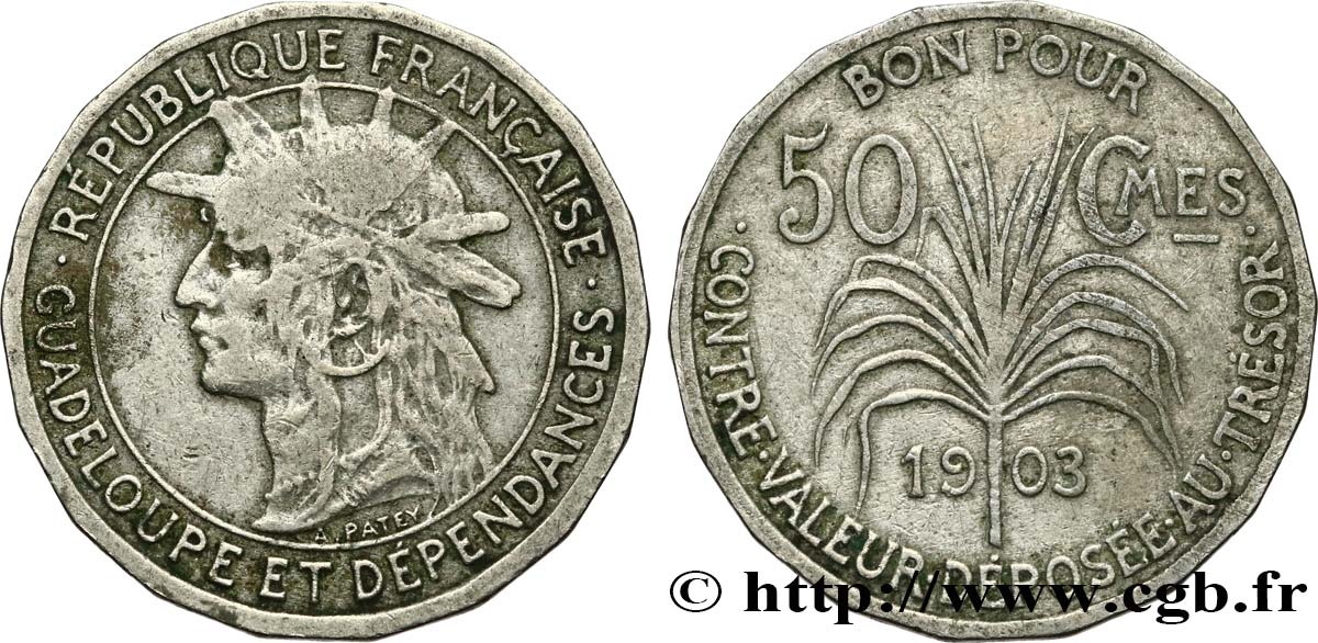 GUADELOUPE Bon pour 50 Centimes 1903  TB 