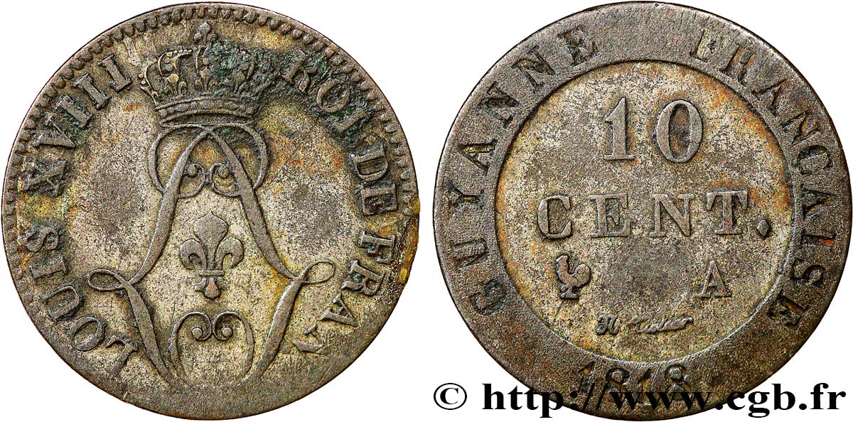 FRENCH GUYANA 10 Centimes 1818 Paris - A VF 