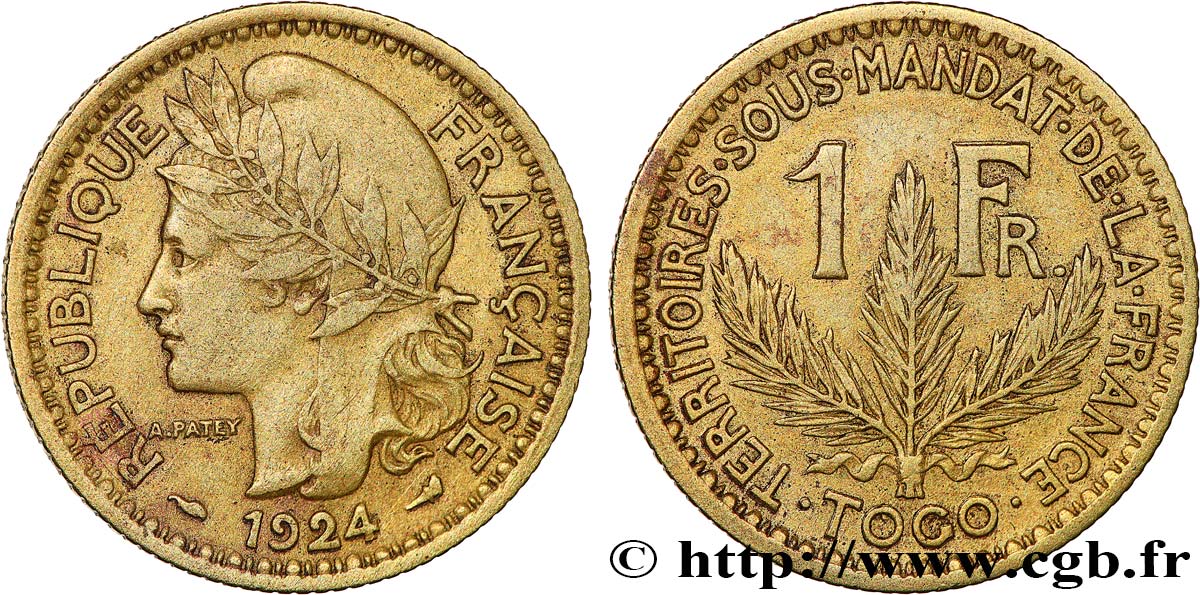 TOGO - FRENCH MANDATE TERRITORIES 1 Franc 1924 Paris XF 