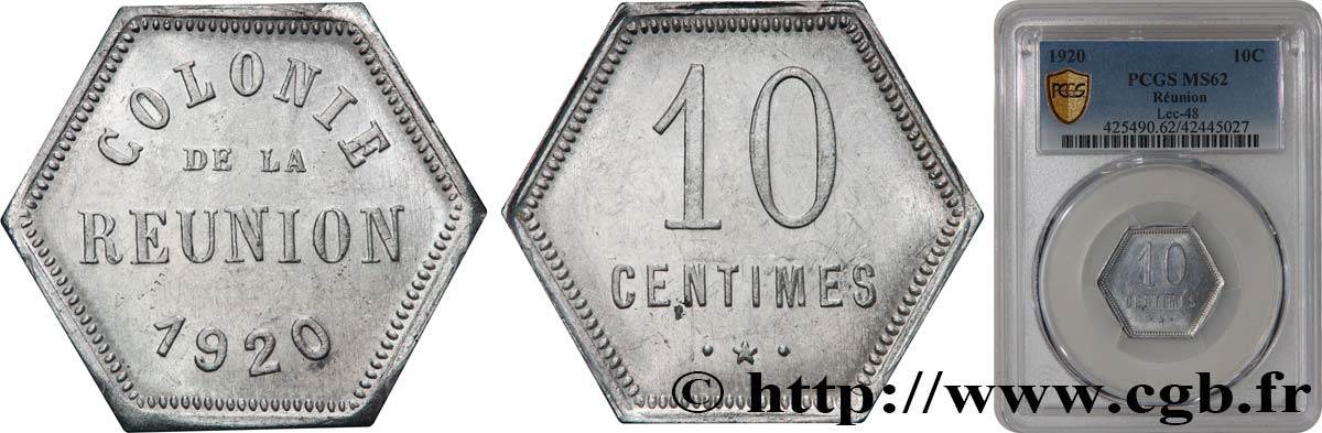 ÎLE DE LA RÉUNION - Troisième République 10 Centimes  1920  SUP62 