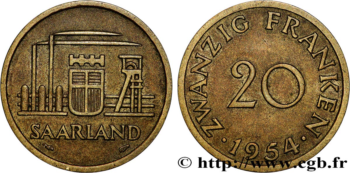 SAARLAND 20 Franken 1954 Paris VZ 