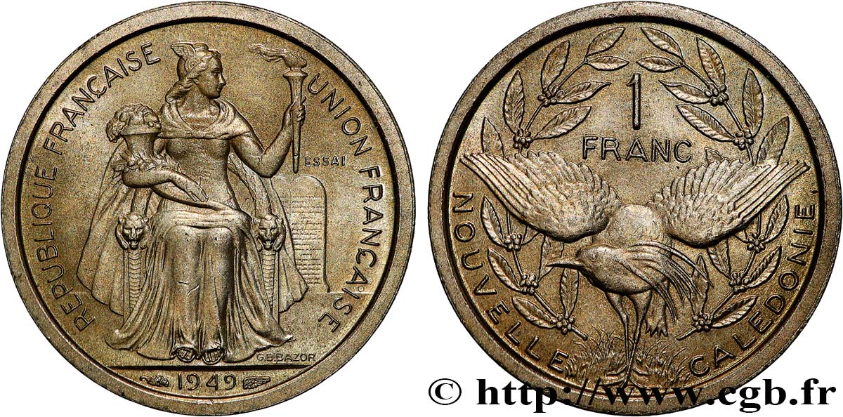 NEUKALEDONIEN Essai de 1 Franc 1949 Paris fST 
