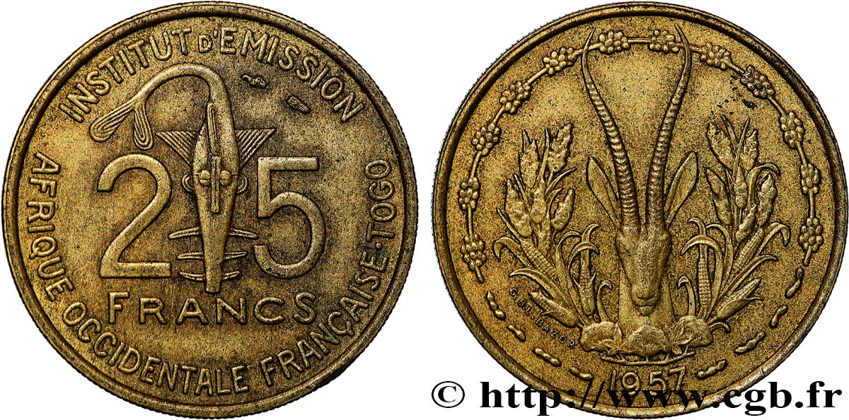 AFRIQUE OCCIDENTALE FRANÇAISE - TOGO 25 Francs 1957 Paris TTB 