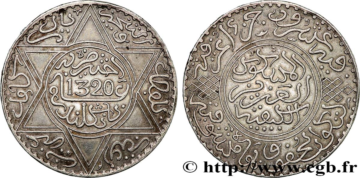 MAROKKO 10 Dirhams Abdul Aziz I an 1320 1902 Londres fVZ 