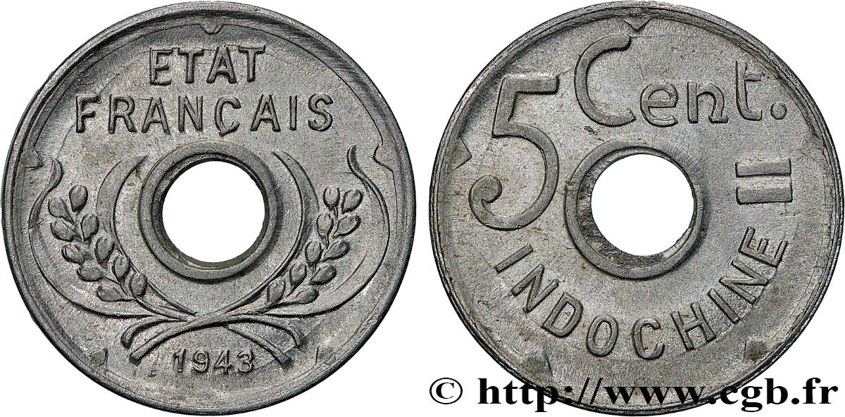 INDOCHINA 5 Centièmes 1943 Hanoï EBC 