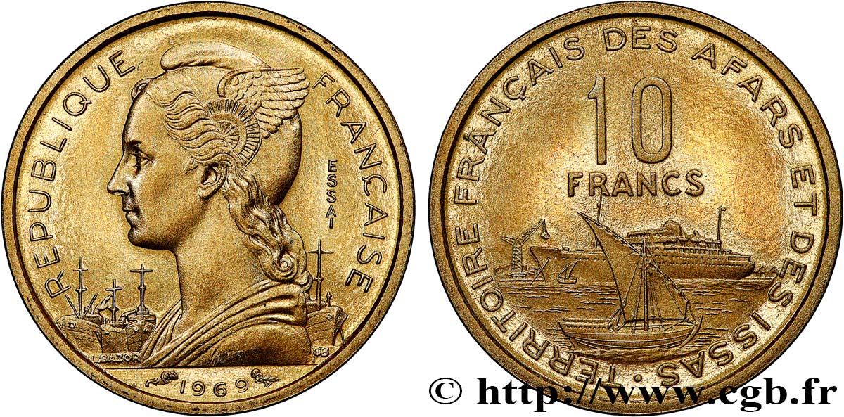 DJIBOUTI - Territoire français des AFARS et des ISSAS 10 Francs ESSAI 1969 Paris SPL 