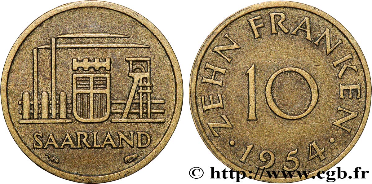 SAARLAND 10 Franken 1954 Paris q.SPL 