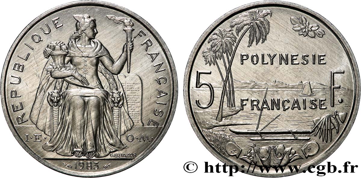 FRANZÖSISCHE-POLYNESIEN 5 Francs I.E.O.M.  1983 Paris fST 
