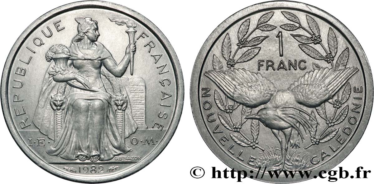 NOUVELLE CALÉDONIE 1 Franc I.E.O.M. 1982 Paris SPL 