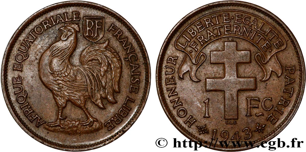 AFRICA EQUATORIALE FRANCESE - Forze Francesi Liberi 1 Franc 1943 Prétoria SPL 