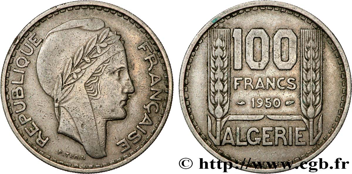 ALGERIEN 100 Francs Turin 1950  fVZ 