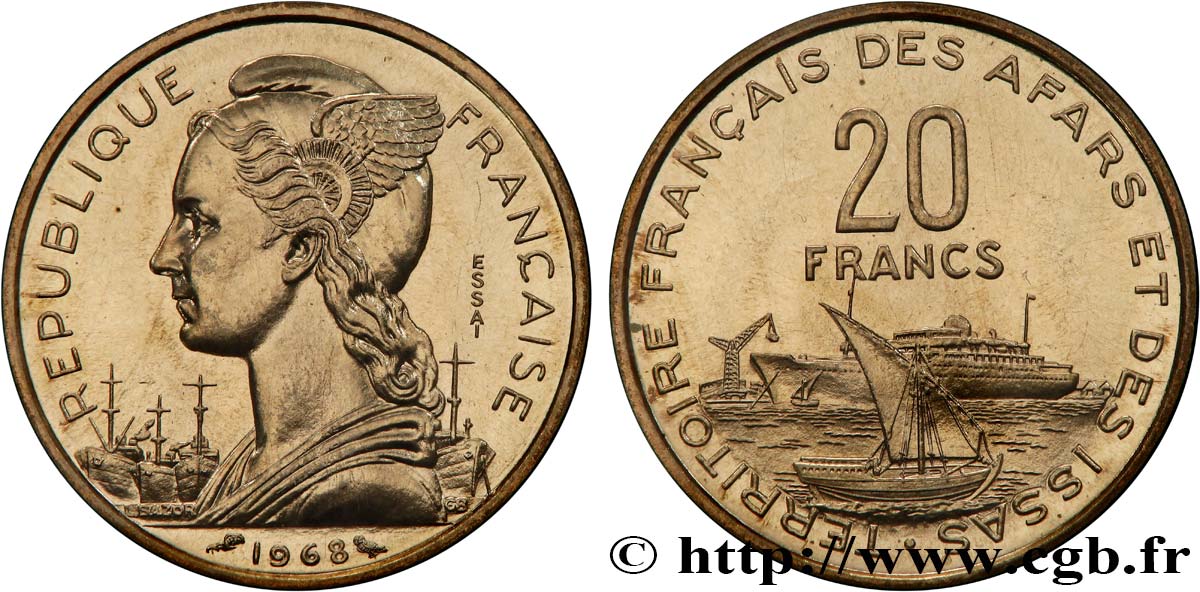 DSCHIBUTI - Französisches Afar- und Issa-Territorium 20 Francs ESSAI 1968 Paris ST 