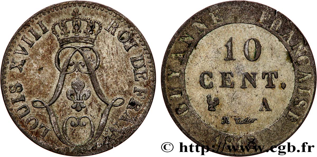 GUYANA FRANCESE 10 Centimes 1818 Paris - A q.SPL/BB 