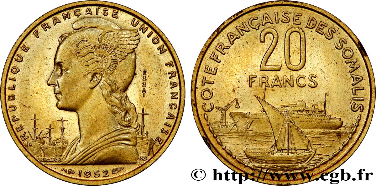 SOMALIA FRANCESA Essai de 20 Francs 1952 Paris SC 
