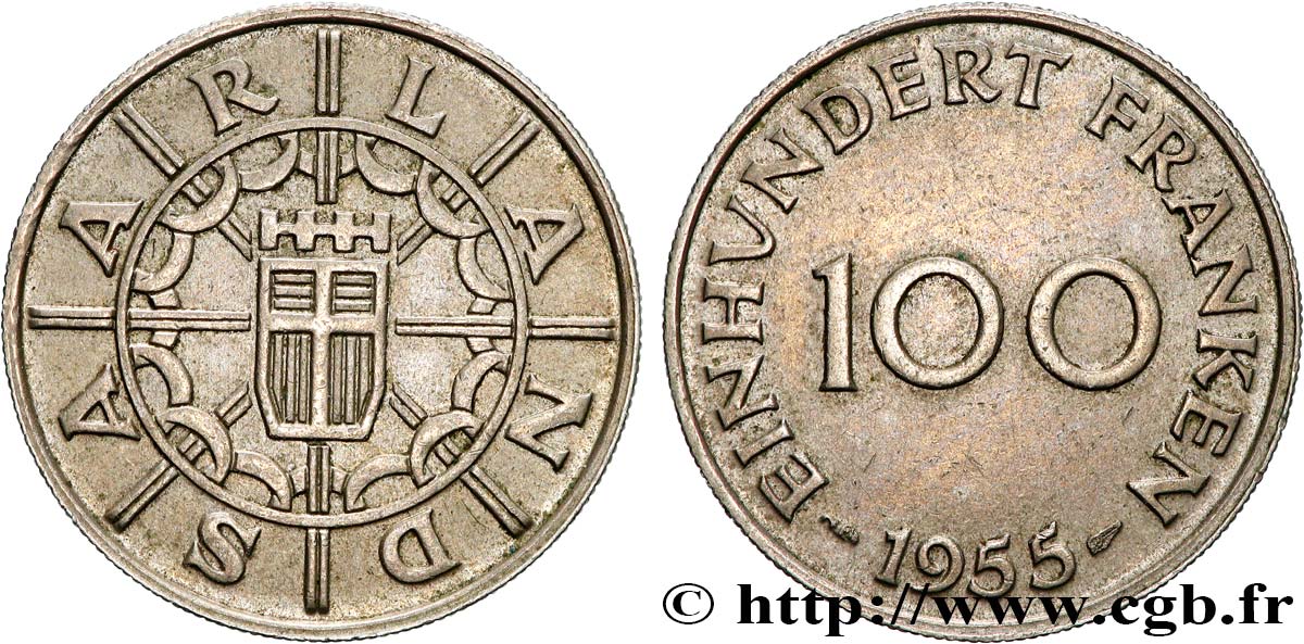 SAARLAND 100 Franken 1955 Paris AU 