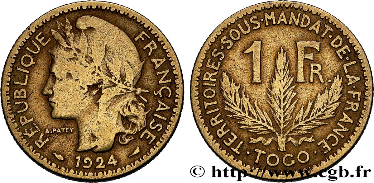 TOGO - MANDATO FRANCESE 1 Franc 1924 Paris MB 