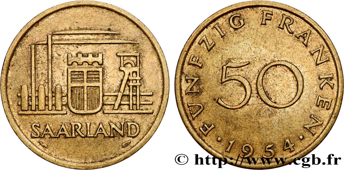 SAARLAND 50 Franken 1954 Paris XF 