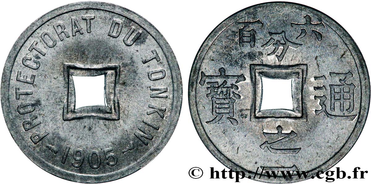 TONKIN French Protectorate 1/600 de Piastre 1905 Paris MS 