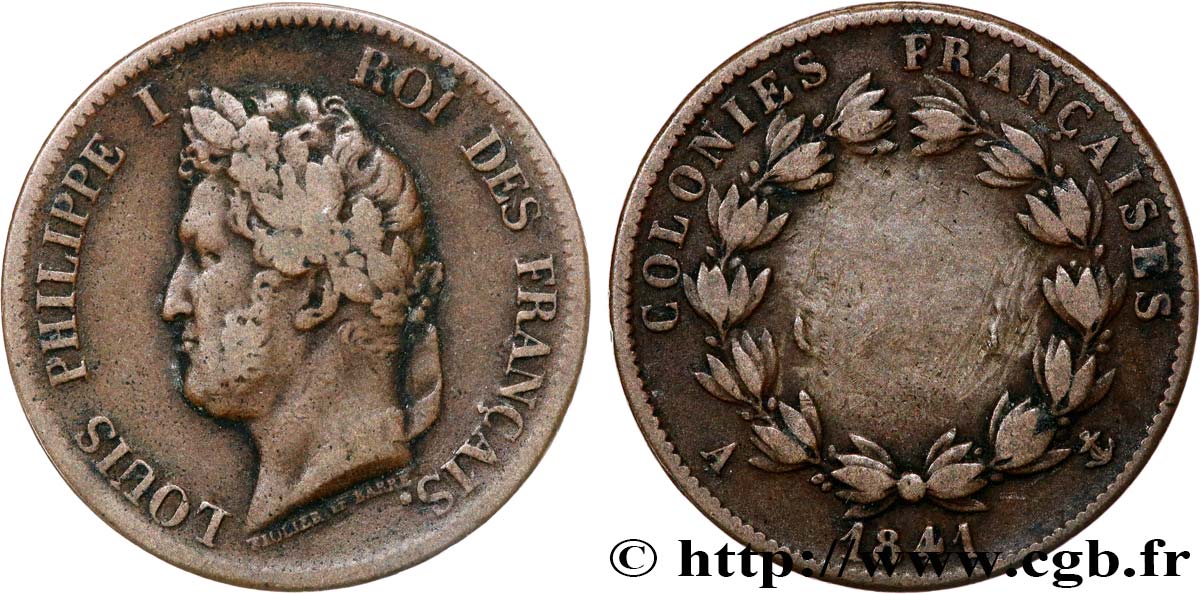 COLONIE FRANCESI - Luigi Filippo, per Guadalupa 5 Centimes Louis Philippe Ier 1841 Paris - A MB 