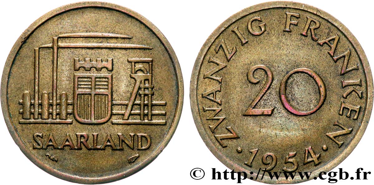 SAARLAND 20 Franken 1954 Paris q.SPL 