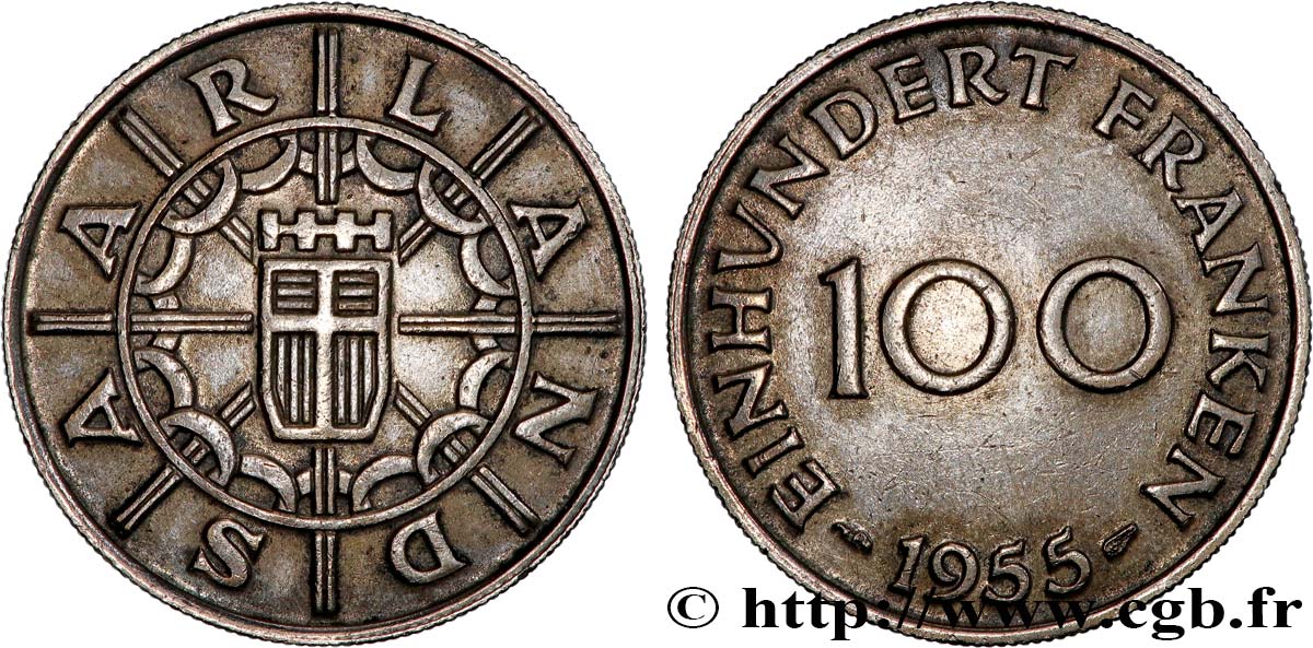 SAARLAND 100 Franken 1955 Paris q.SPL 