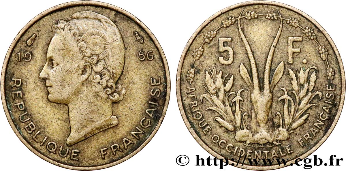 AFRICA FRANCESA DEL OESTE 5 Francs 1956 Paris MBC 