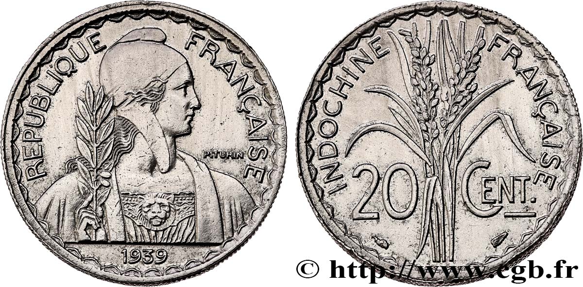 INDOCHINE FRANÇAISE 20 Centièmes 1939 Paris TTB+ 