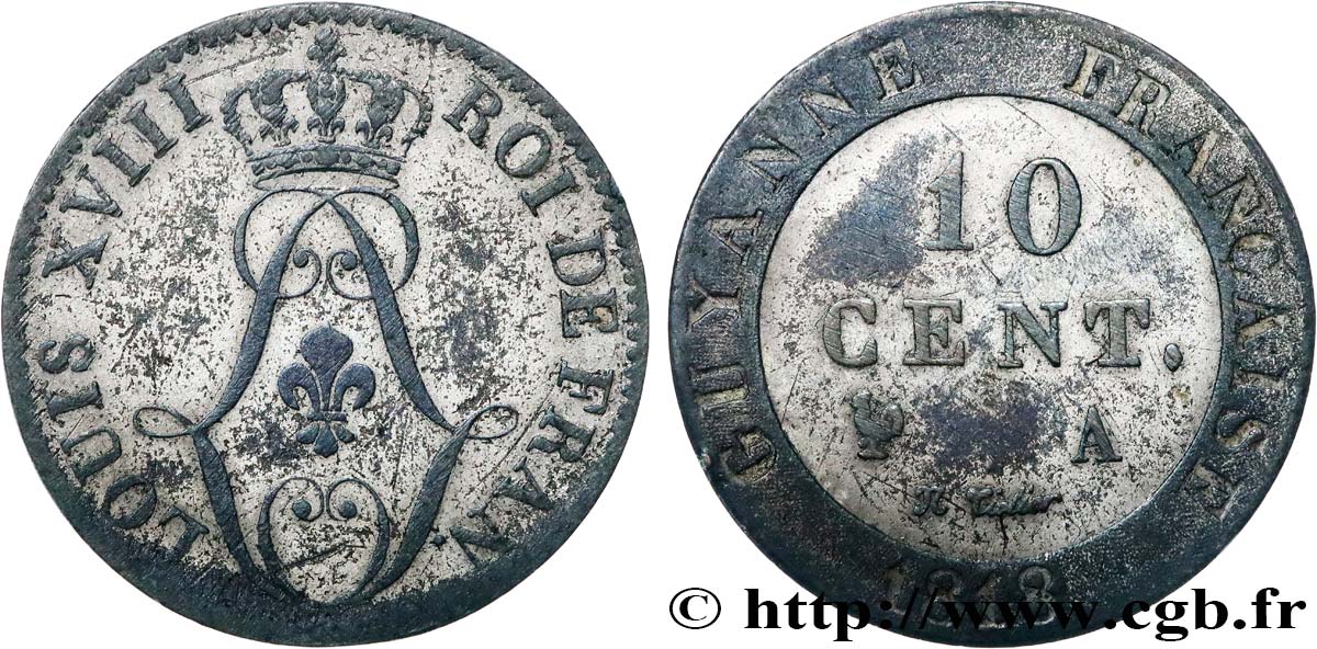 GUYANA FRANCESA 10 Centimes 1818 Paris - A BC+ 