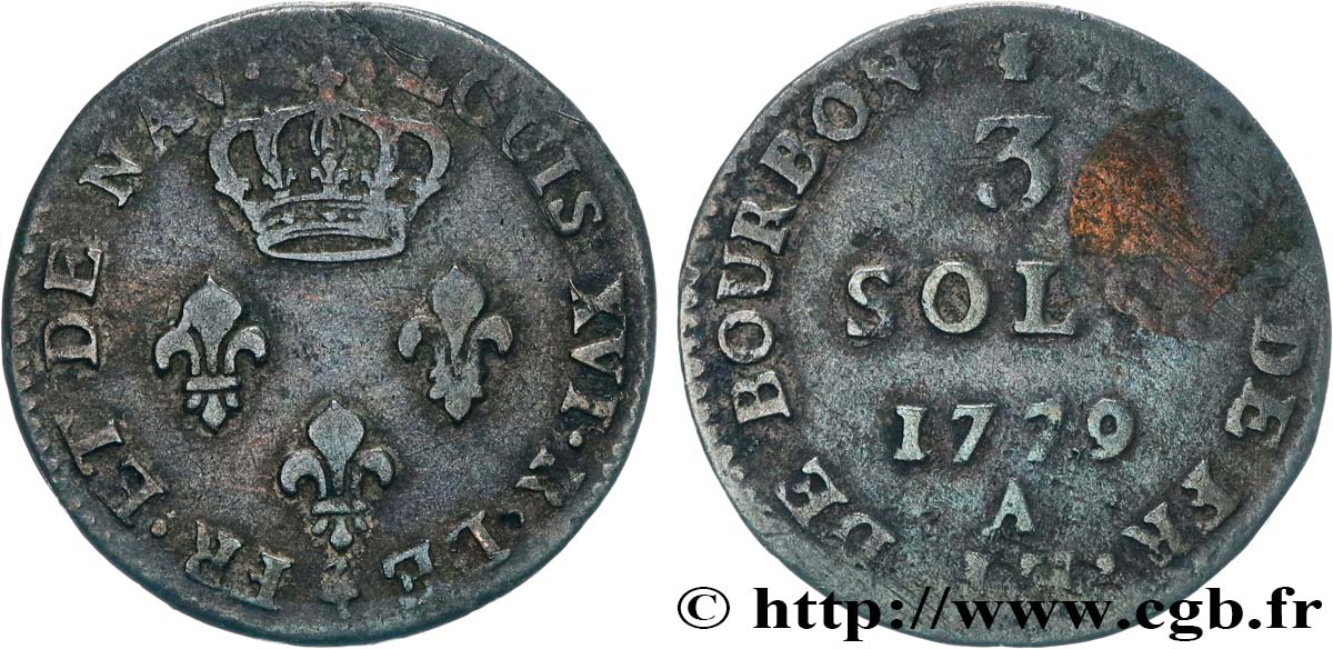 ISOLE DE FRANCIA E BORBONE 3 Sols 1779 Paris MB 