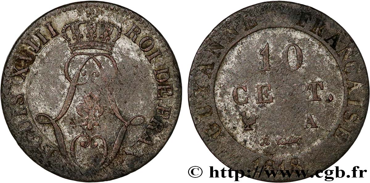 GUYANE FRANÇAISE 10 Centimes 1818 Paris - A TB+ 
