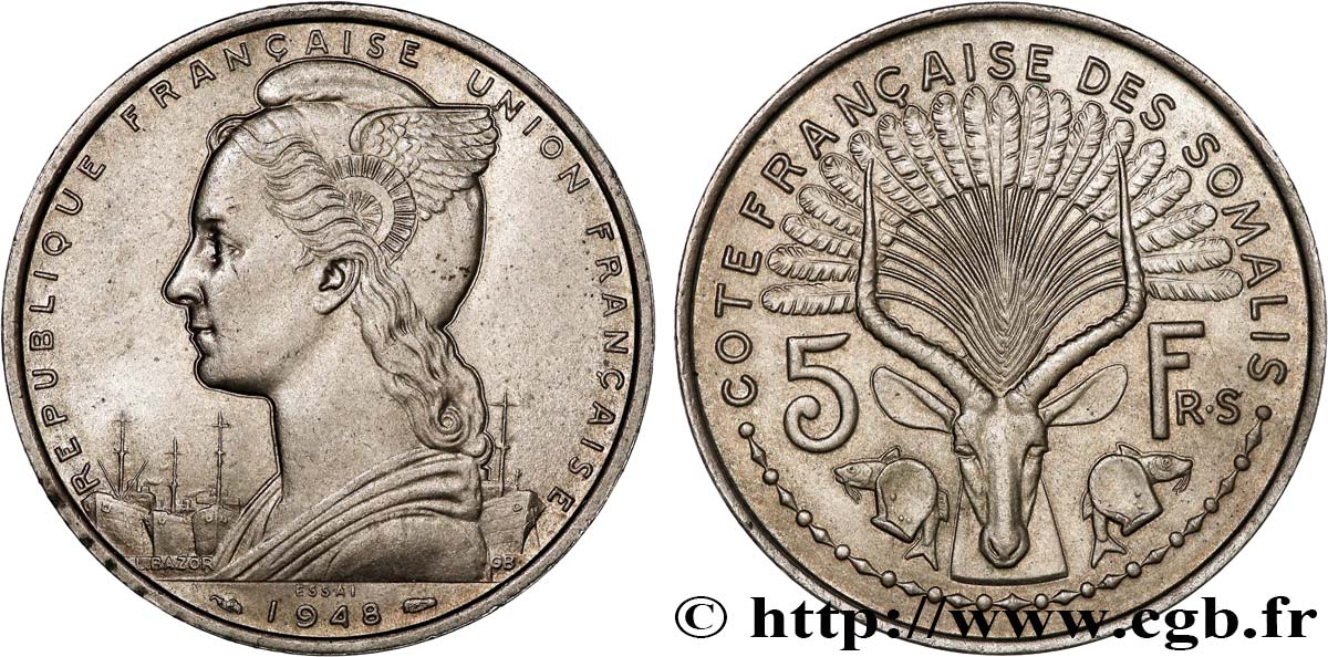 SOMALIA FRANCESA Essai de 5 Francs 1948 Paris SC 