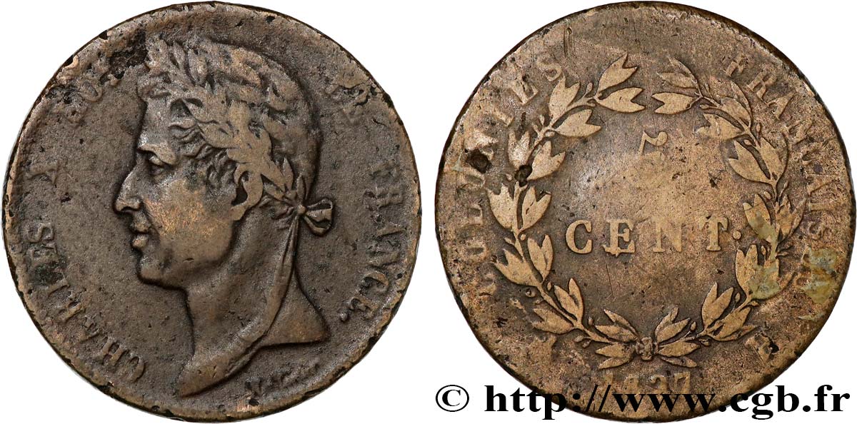 COLONIES FRANÇAISES - Charles X, pour la Martinique et la Guadeloupe 5 Centimes Charles X 1827 La Rochelle - A TB 