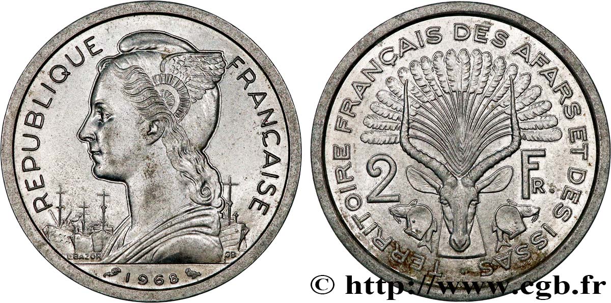 DJIBOUTI - Territoire français des AFARS et des ISSAS 2 Francs 1968 Paris SPL 