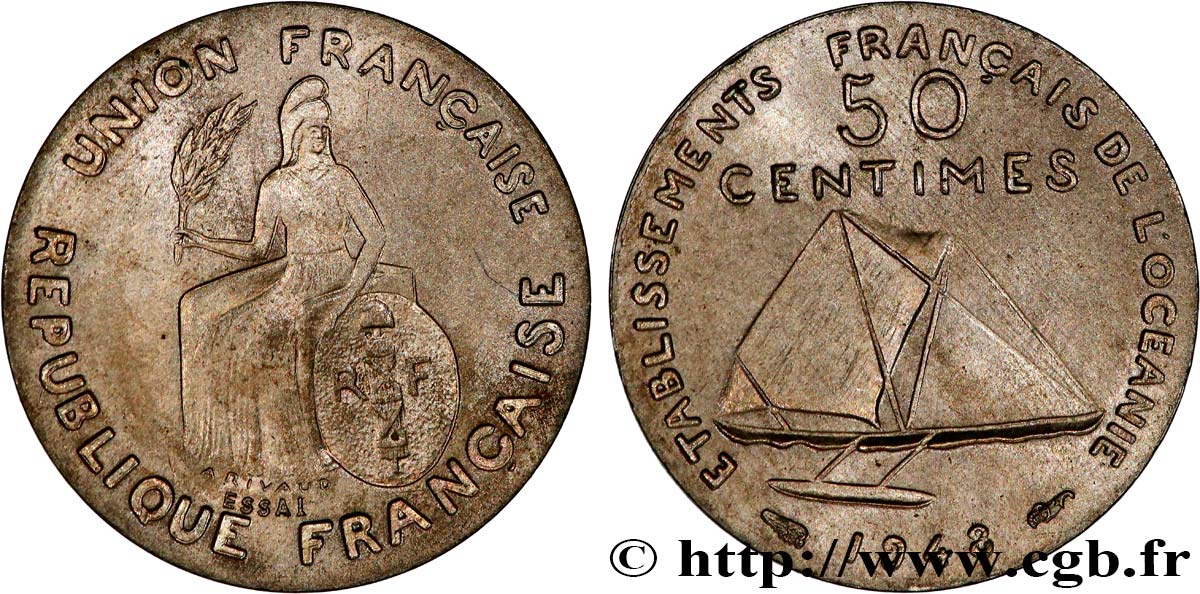 FRANZÖSISCHE POLYNESIA - Franzözische Ozeanien Essai 50 centimes sans listel 1948 Paris fST 
