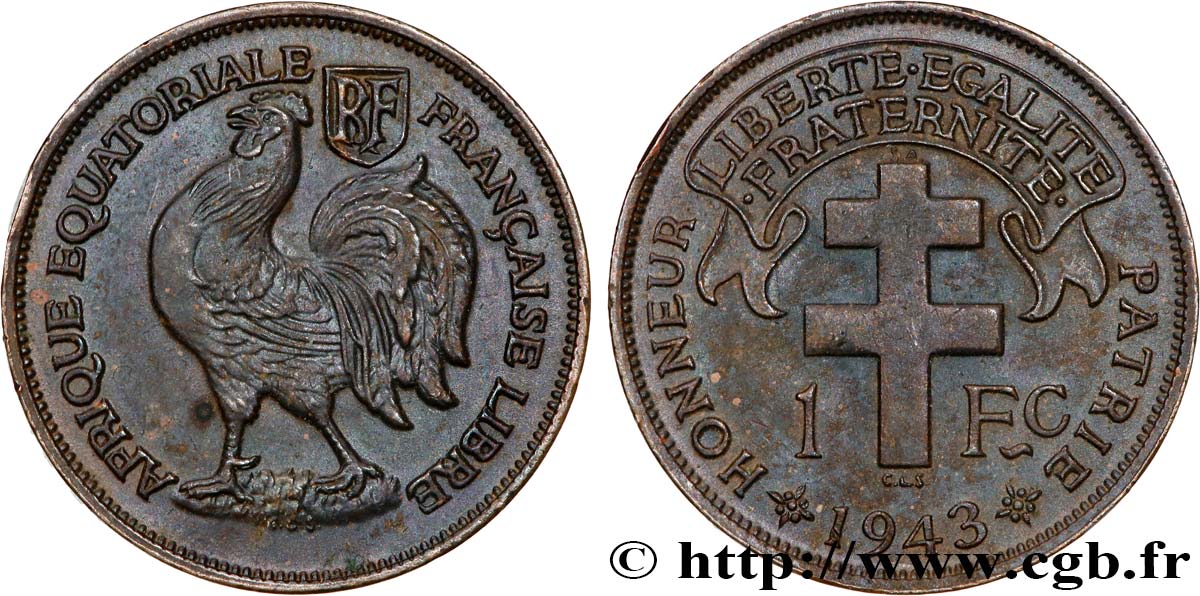 FRENCH EQUATORIAL AFRICA - FREE FRENCH FORCES 1 Franc 1943 Prétoria AU 