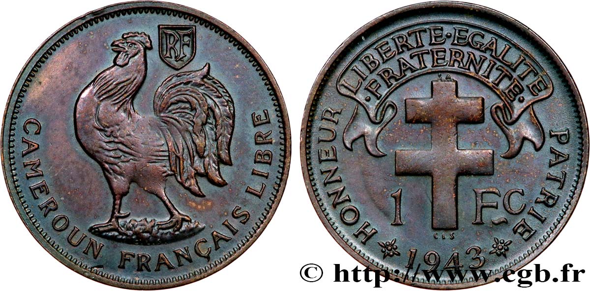 CAMEROUN - TERRITOIRES SOUS MANDAT FRANÇAIS 1 Franc ‘Cameroun Français’ 1943 Prétoria TTB 