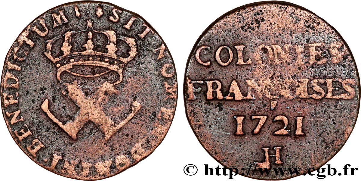 AMÉRIQUE - Louisiane, Acadie, Canada 9 Deniers des Colonies Françoises 1721 La Rochelle - H TB 