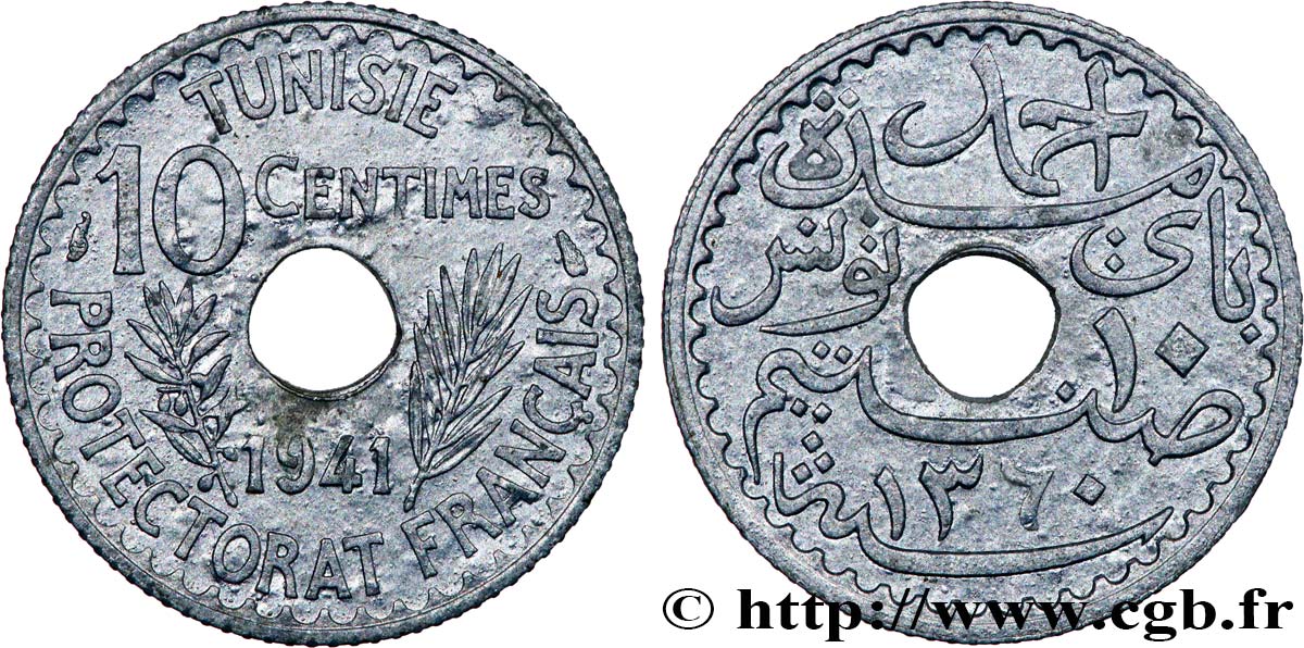TUNESIEN - Französische Protektorate  10 Centimes AH 1360 1941 Paris VZ 