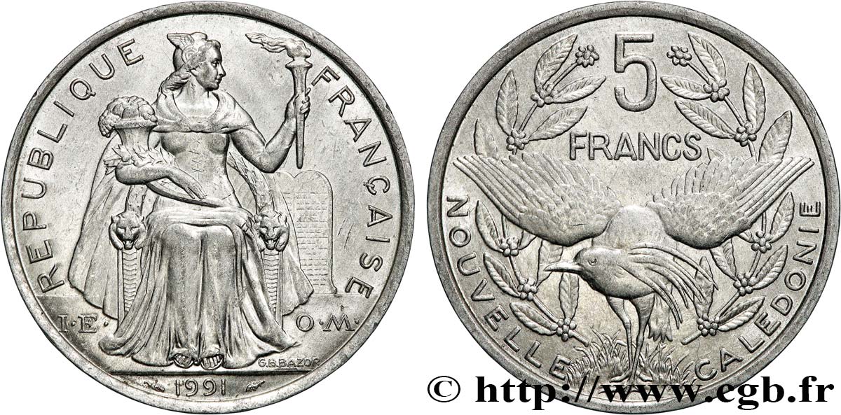 NEW CALEDONIA 5 Francs I.E.O.M. 1991 Paris AU 