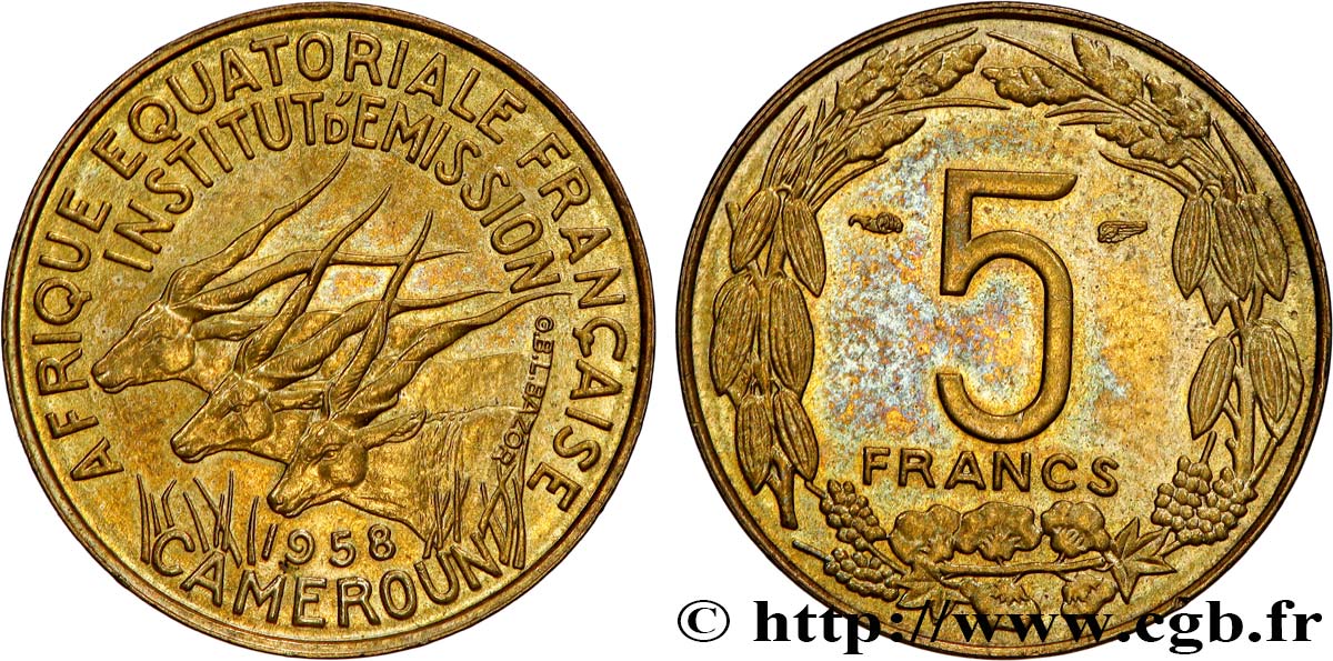 AFRIQUE ÉQUATORIALE FRANÇAISE - CAMEROUN 5 Francs 1958 Paris TTB+ 