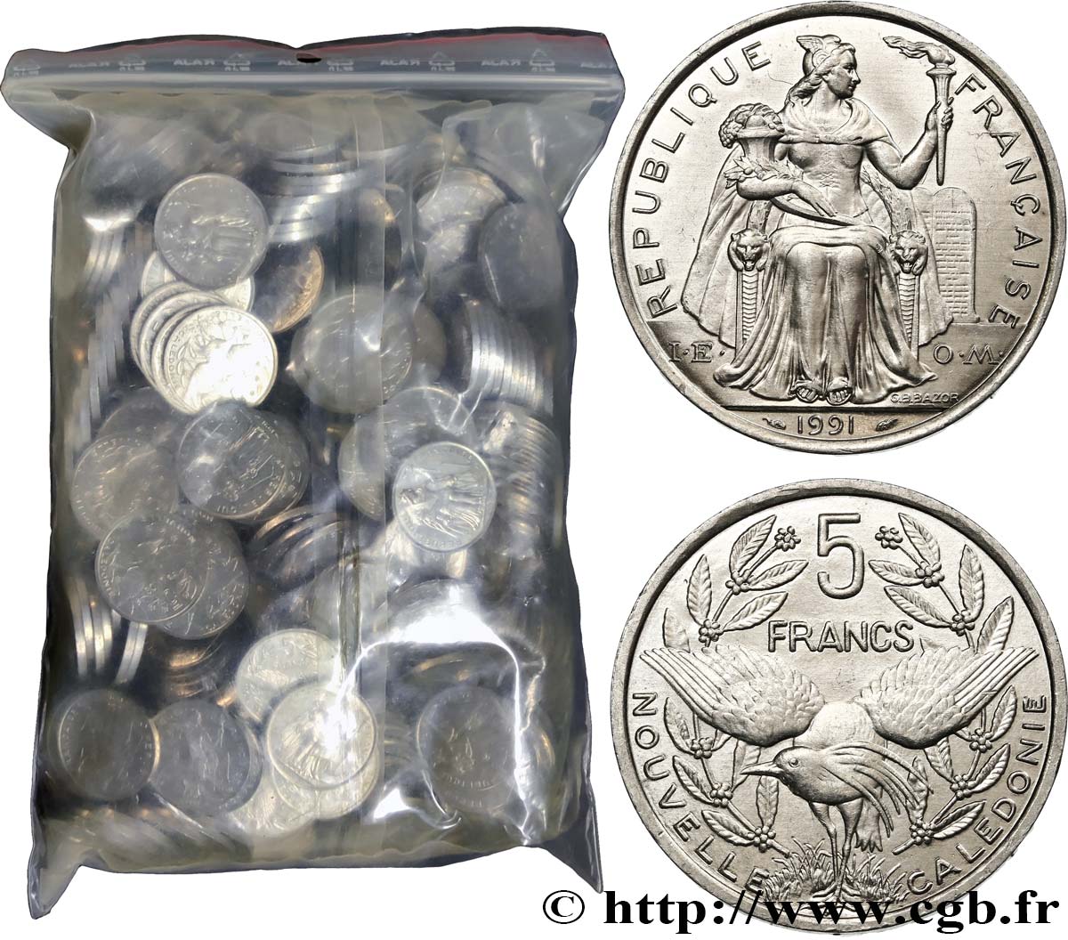 NEW CALEDONIA Sac de 400 monnaies de 5 Francs I.E.O.M. 1991 Paris MS 