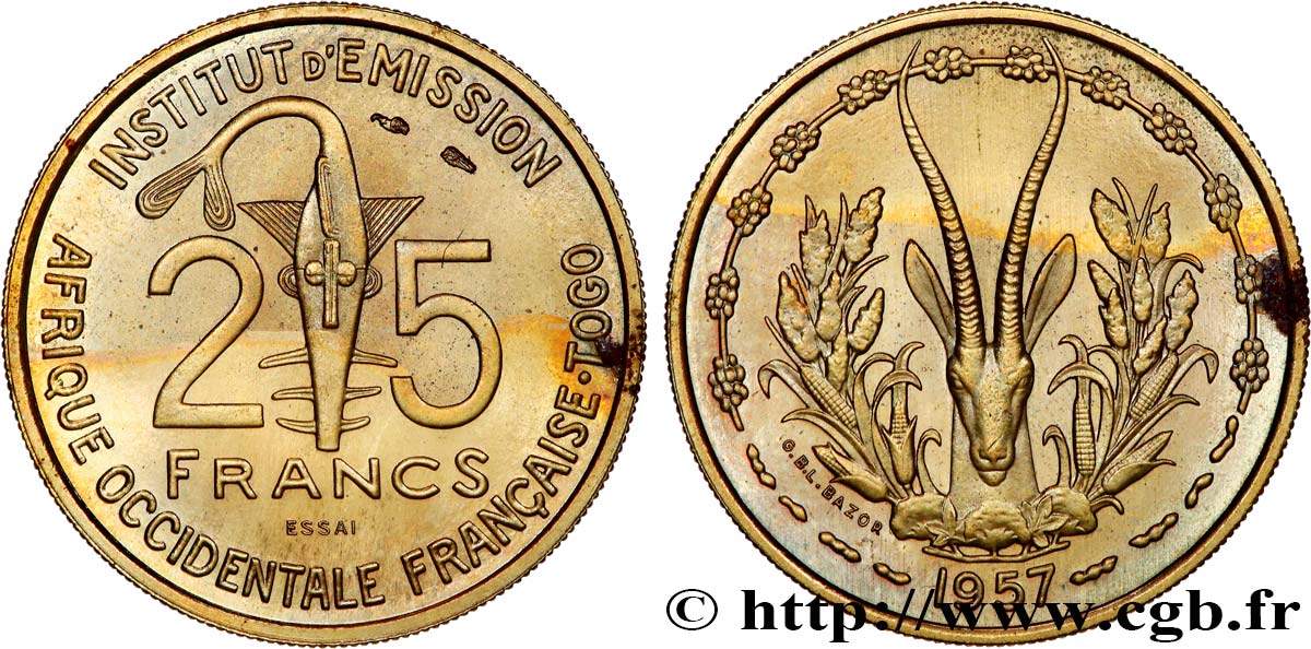 AFRIQUE OCCIDENTALE FRANÇAISE - TOGO Essai de 25 Francs 1957 Paris SPL 
