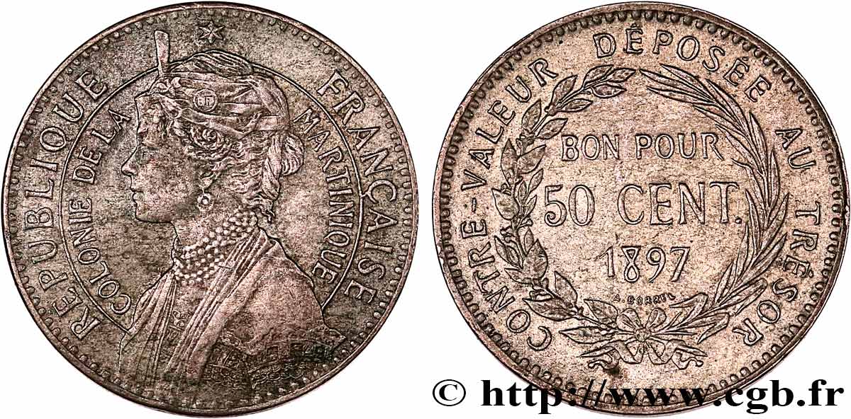 ÎLE DE LA MARTINIQUE Bon pour 50 Centimes Colonie de la Martinique 1897 sans atelier TB+ 