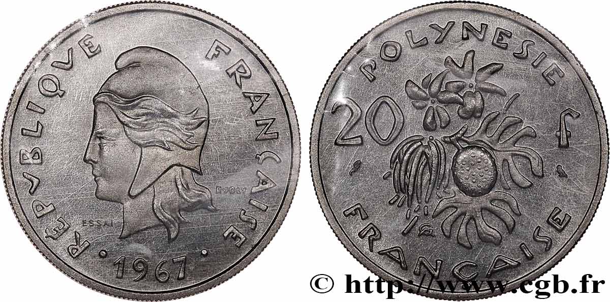 FRANZÖSISCHE-POLYNESIEN Essai de 20 Francs Marianne 1967 Paris ST 