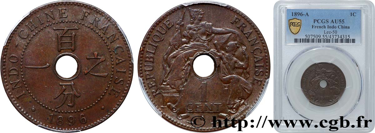 FRENCH INDOCHINA 1 Centième 1896 Paris AU55 PCGS