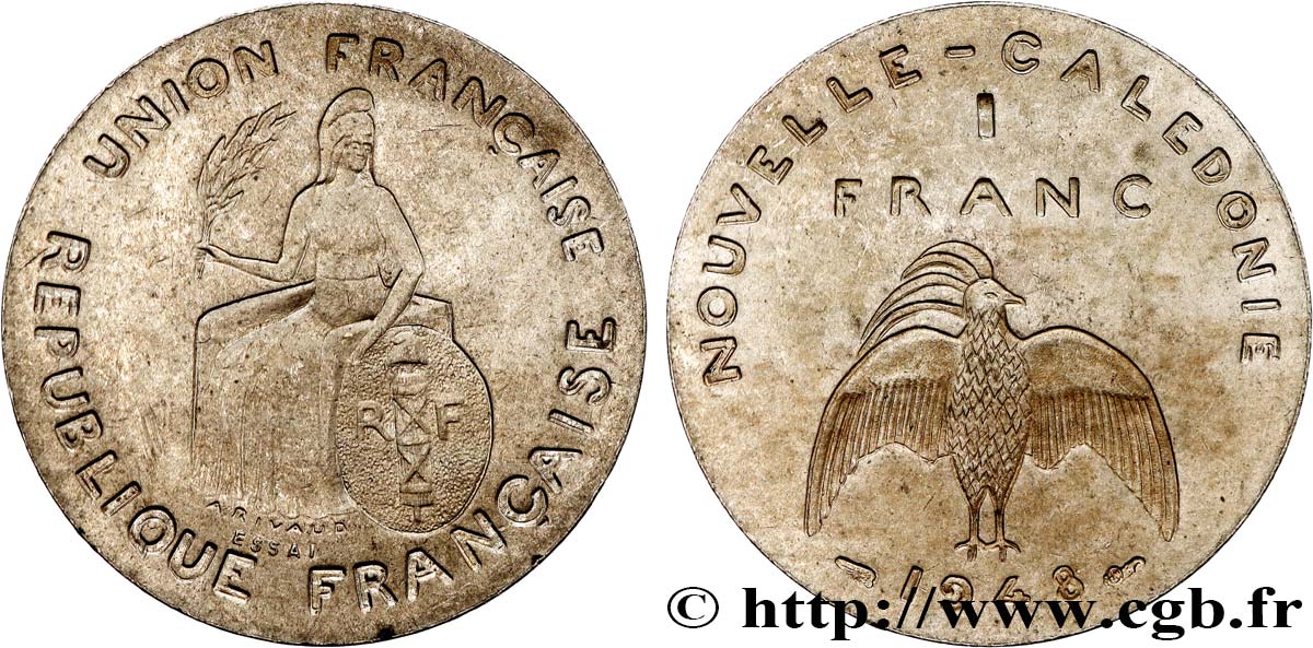 NOUVELLE CALÉDONIE Essai de 1 Franc sans listel 1948 Paris SPL 