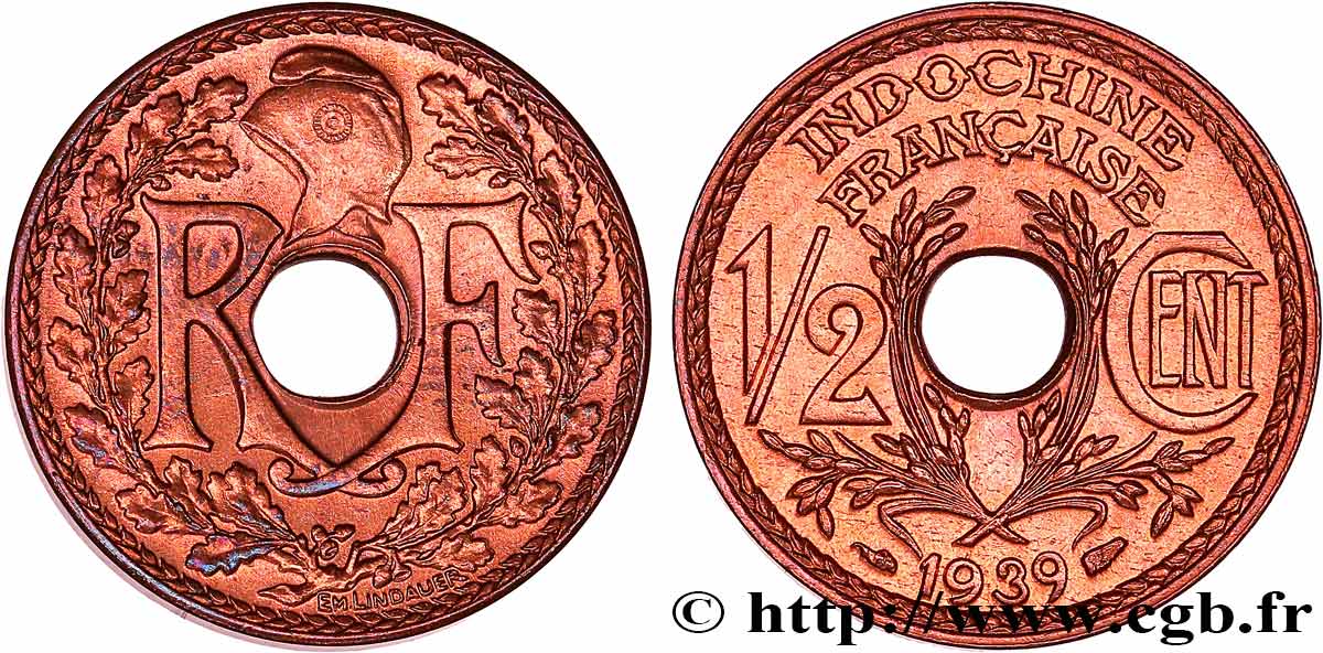 FRANZÖSISCHE-INDOCHINA 1/2 Centième 1939 Paris VZ 