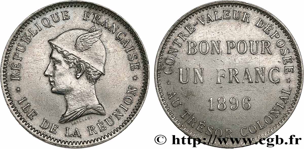 RÉUNION - III. REPUBLIK 1 Franc 1896 Paris fVZ 